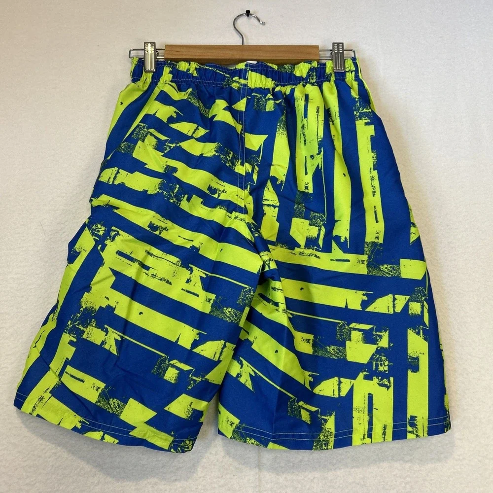 Nike Swim Shorts Boys XL Blue Yellow Striped Lined Drawstring Quick Dry 721989